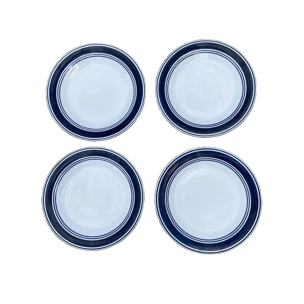 Mainstays White Blue Banded Dinner Plates Plate Stoneware 10 Inch Set Of 4